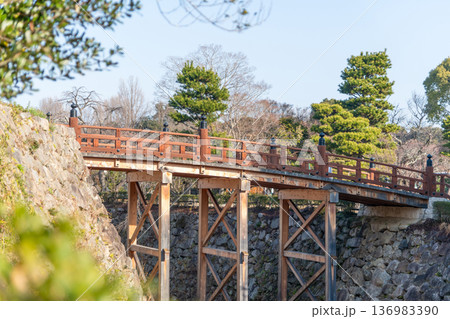 生垣越しに見る大和郡山城の極楽橋 生垣越しに見る大和郡山城の極楽橋 136983390
