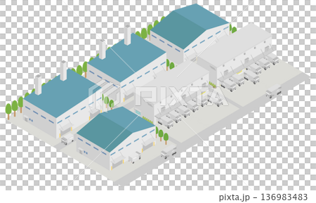 工場や倉庫のある工業団地のアイソメトリックイラスト 136983483