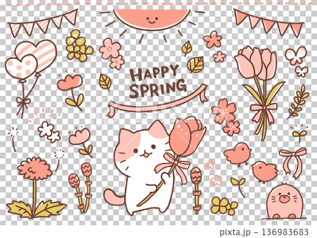 Spring cat hand drawn illustration Spring cat hand drawn illustration 136983683