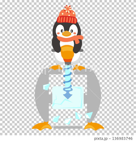 ペンギンが、かち割製氷機で氷を砕くイラスト 136983746