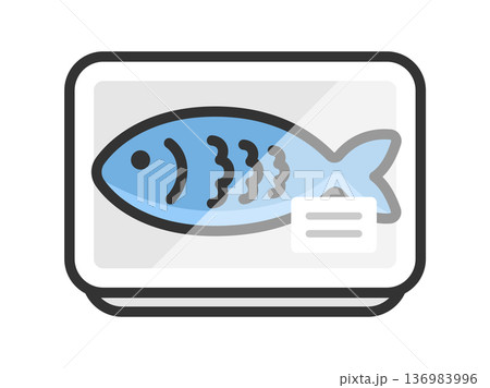 スーパーのパックに入った、魚のアイコン（線画カラー）のイラスト 136983996