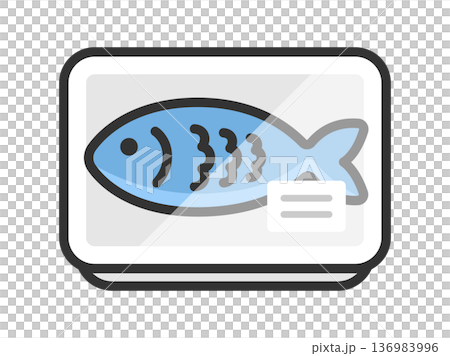 超市包裝上的魚形圖示插圖（線條描彩色）。 136983996