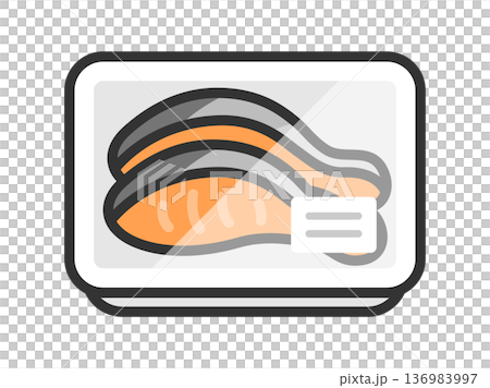 超市包裝中的鮭魚片圖示（線描彩色）。 136983997