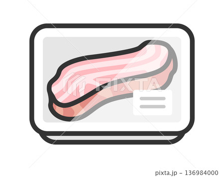 スーパーのパックに入った、ブロックベーコンのアイコン（線画カラー）のイラスト 136984000