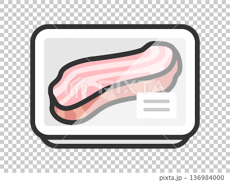 超市包裝中塊狀培根圖示的插圖(線條畫,彩色)。 超市包裝中塊狀培根圖示的插圖(線條畫,彩色)。 136984000