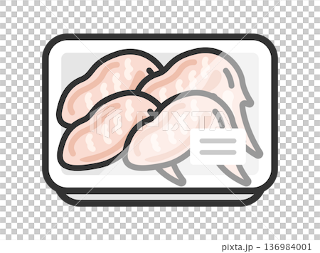超市包裝中生雞翅的圖示插圖（彩色線條圖） 136984001