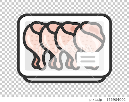 超市包裝中生雞翅的圖示（彩色線條畫）插圖 136984002