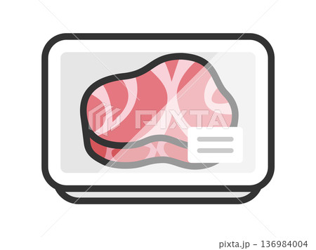 スーパーのパックに入った、フィレステーキ肉のアイコン（線画カラー）のイラスト 136984004