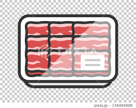 スーパーのパックに入った、牛ばら肉のアイコン（線画カラー）のイラスト 136984006