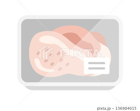 スーパーのパックに入った、鶏モモ肉のアイコンのイラスト スーパーのパックに入った、鶏モモ肉のアイコンのイラスト 136984015