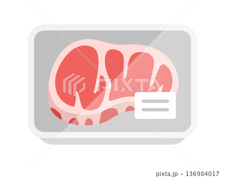 スーパーのパックに入った、ステーキ肉のアイコンのイラスト 136984017