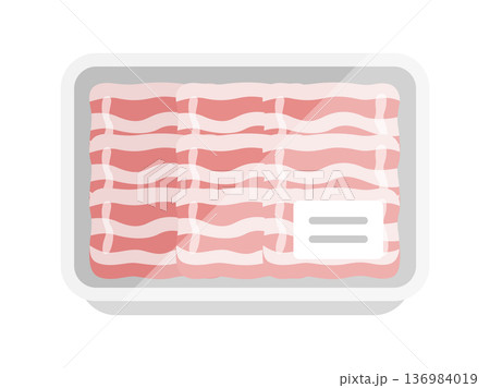 スーパーのパックに入った、豚ばら肉のアイコンのイラスト 136984019