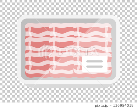 スーパーのパックに入った、豚ばら肉のアイコンのイラスト 136984019