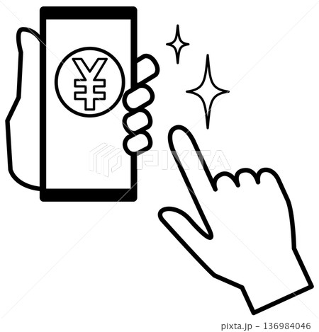 スマホ決済・電子マネーを扱う手元のイラスト素材 136984046