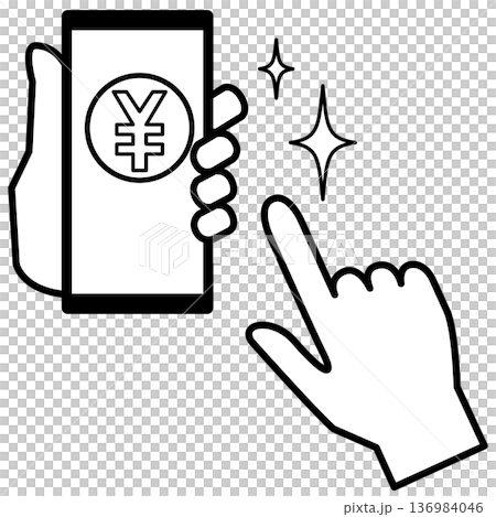 スマホ決済・電子マネーを扱う手元のイラスト素材 136984046