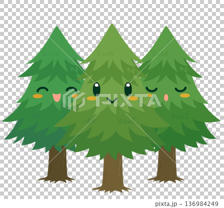 3本のスギの木のキャラクターイラスト 3本のスギの木のキャラクターイラスト 136984249