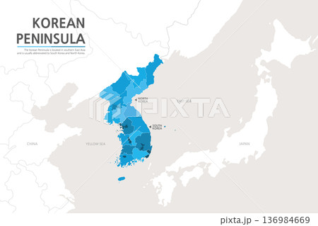 The Korean Peninsula is divided into blue colors on the map of Northeast Asia. 136984669