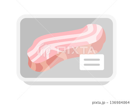 スーパーのパックに入った、ブロックベーコンのアイコンのイラスト 136984864