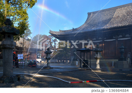 消防訓練　鶴林寺　本堂への放水 136984884