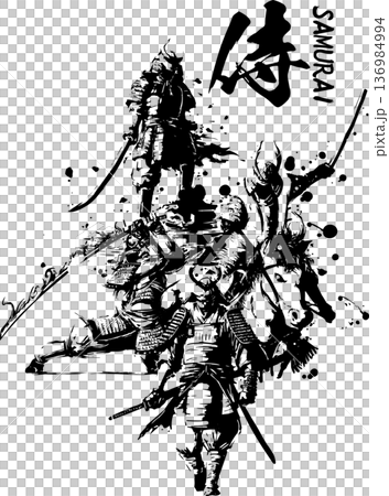 侍の墨絵イラスト 136984994