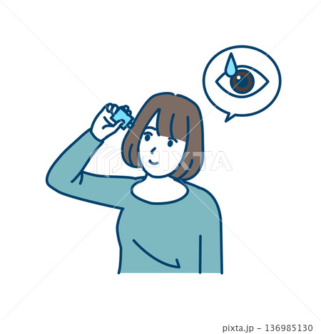 点眼液、目薬をさす女性のイラスト 点眼液、目薬をさす女性のイラスト 136985130