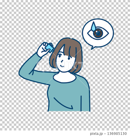 点眼液、目薬をさす女性のイラスト 点眼液、目薬をさす女性のイラスト 136985130