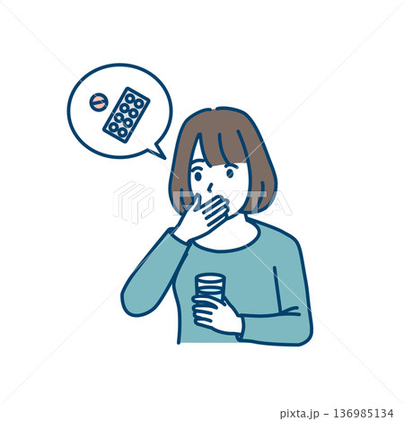 薬を飲む女性のイラスト 136985134