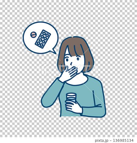 薬を飲む女性のイラスト 136985134