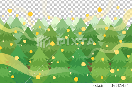 飛散する花粉とスギ並木のイラスト_横 136985434