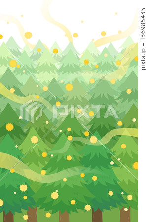 飛散する花粉とスギ並木のイラスト_縦 136985435