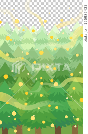 Illustration of flying pollen and cedar trees_vertical Illustration of flying pollen and cedar trees_vertical 136985435