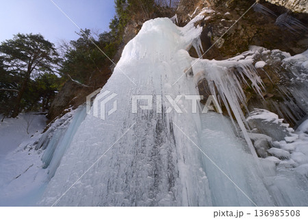 栃木県の奥日光、氷結した庵滝 136985508