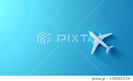 青空を飛行する白い旅客機の3Dレンダリング。旅行や航空、ビジネスのコンセプトと広々としたコピースペー 青空を飛行する白い旅客機の3Dレンダリング。旅行や航空、ビジネスのコンセプトと広々としたコピースペー 136985554