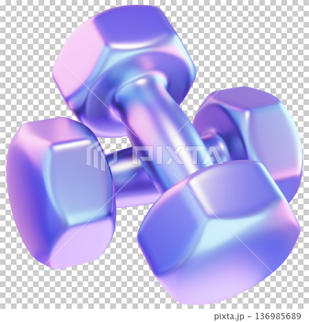 Two Holographic Fitness Dumbbells Isolated on Transparent Background Two Holographic Fitness Dumbbells Isolated on Transparent Background 136985689