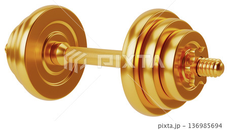 Adjustable Dumbbell with Golden Weight Plates Front View Adjustable Dumbbell with Golden Weight Plates Front View 136985694