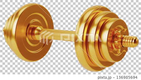 Adjustable Dumbbell with Golden Weight Plates Front View Adjustable Dumbbell with Golden Weight Plates Front View 136985694