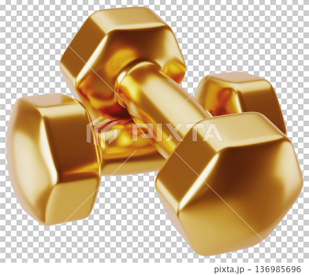 Two Golden Fitness Dumbbells Perspective View Two Golden Fitness Dumbbells Perspective View 136985696