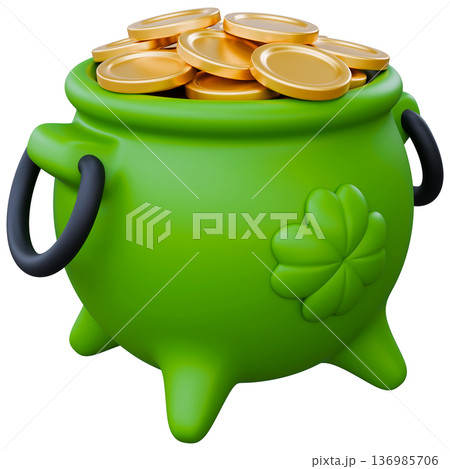Leprechaun Cauldron With Gold Coins Leprechaun Cauldron With Gold Coins 136985706