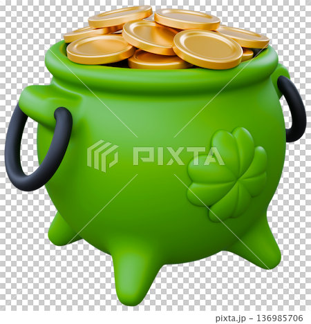 Leprechaun Cauldron With Gold Coins 136985706