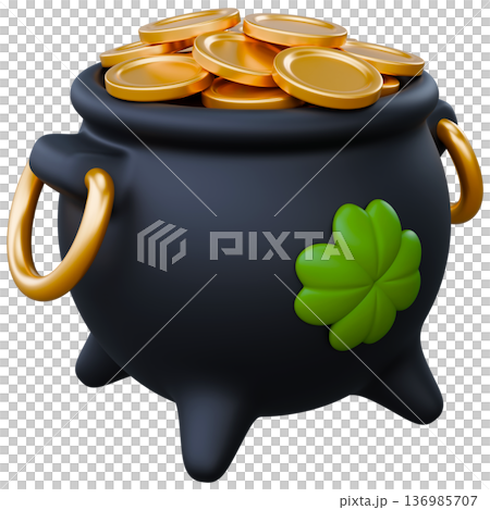 Leprechaun Cauldron With Gold Coins 136985707