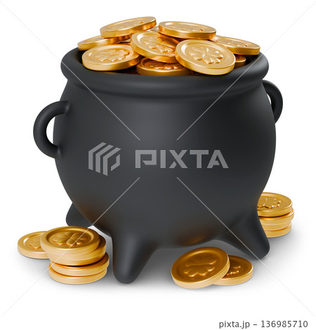 Pot Full of Gold Coins Leprechaun Cauldron With Treasure 136985710