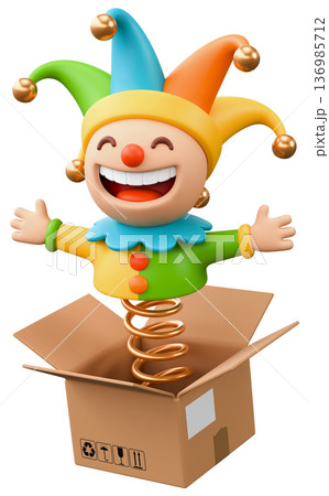 Jester Popping Out From Delivery Box Jester Popping Out From Delivery Box 136985712