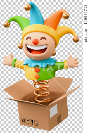 Jester Popping Out From Delivery Box Jester Popping Out From Delivery Box 136985712