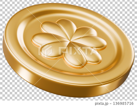 Golden Coin With Shamrock Sign 136985716