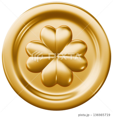 Golden Coin With Shamrock Sign Golden Coin With Shamrock Sign 136985719