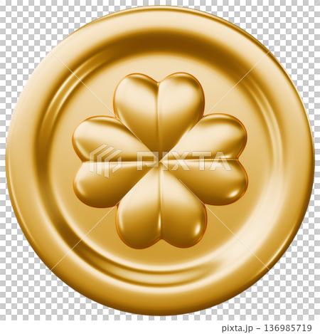 Golden Coin With Shamrock Sign Golden Coin With Shamrock Sign 136985719