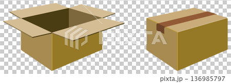 Set of open and closed cardboard boxes Set of open and closed cardboard boxes 136985797