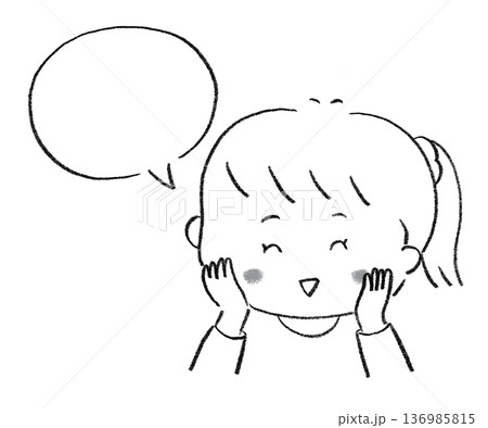 笑顔で話す子供 女の子 吹き出しあり 笑顔で話す子供 女の子 吹き出しあり 136985815