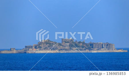 長崎市　野母崎水仙の丘から軍艦島を眺望　恐竜博物館 136985853