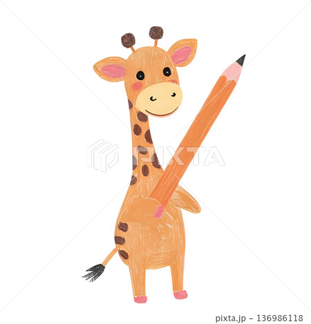 鉛筆を持って勉強の応援をするキリン 136986118